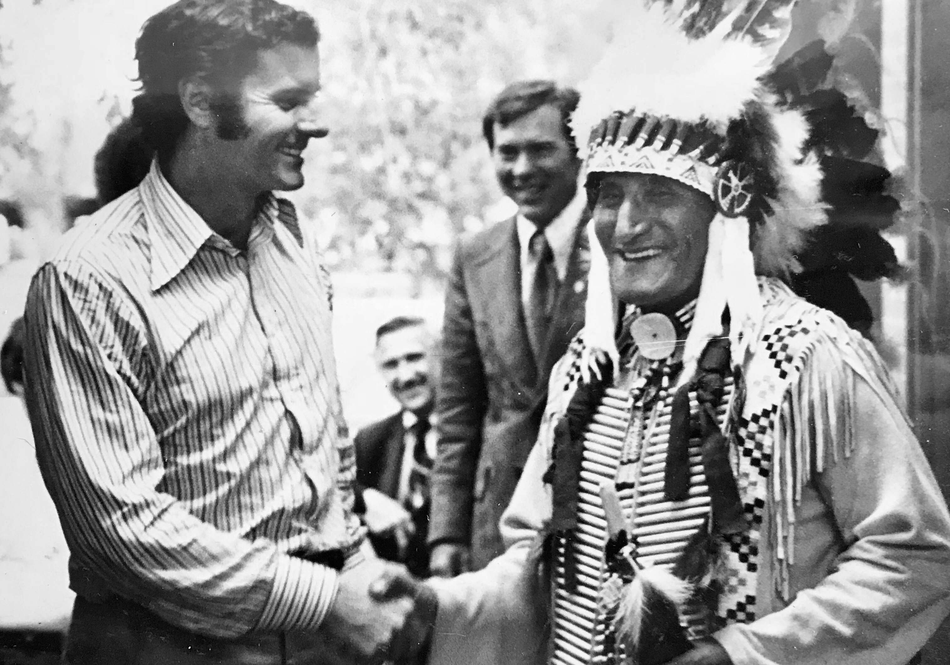 Joe and ACTION volunteers visiting the Sioux tribe at Standing Rock in May, 1972. Joe was recognized with honorary tribal membership.