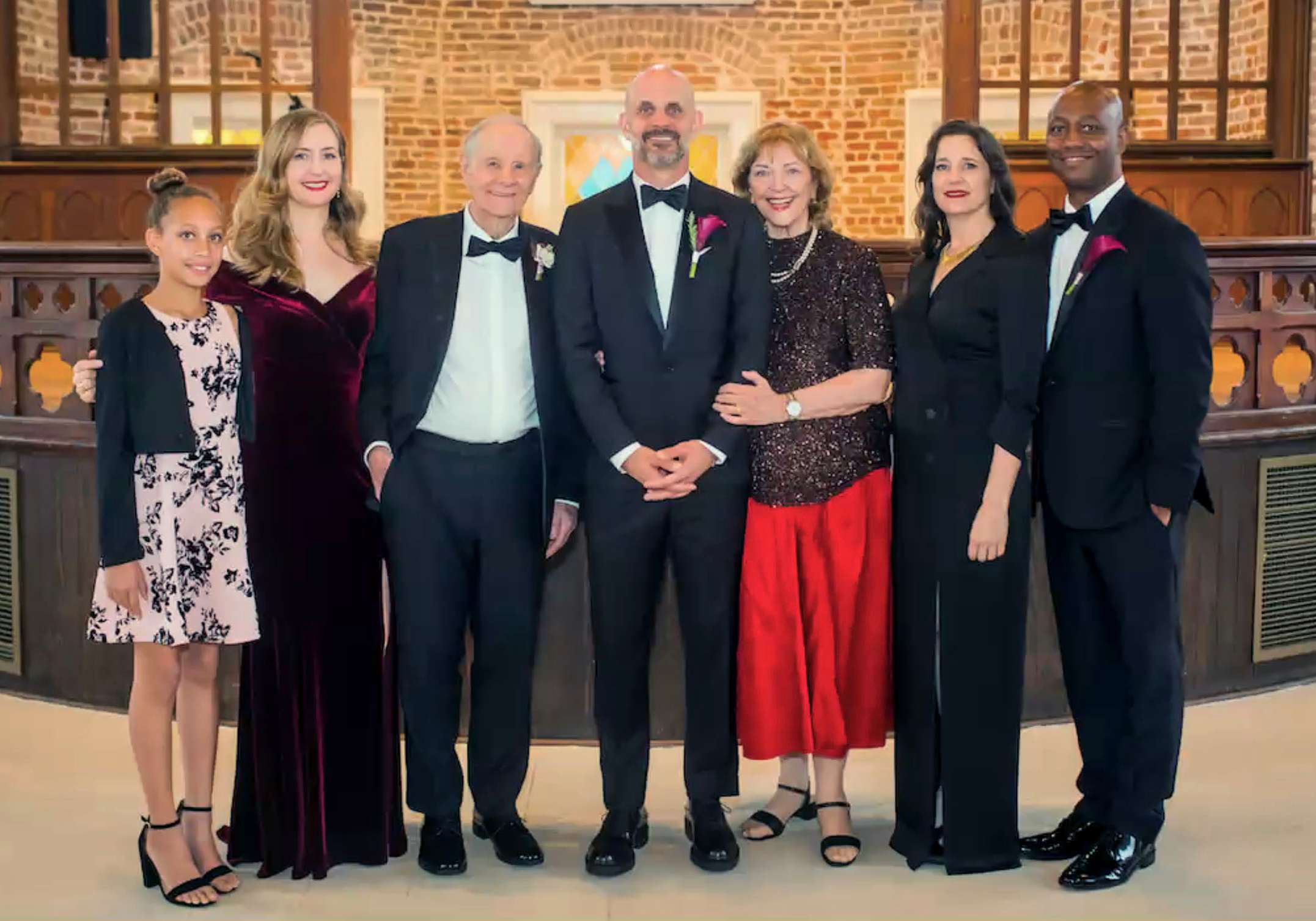 Zoe, Antonia, Joe, Nick, Winnie, Andrea, and Anwar at Nick and Taryn's wedding in New Orleans, 2019.