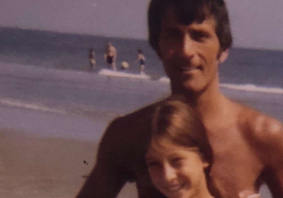 Gus with Lisa at the beach in Hull.