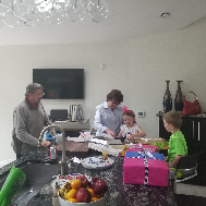 Mary Ann celebrating her granddaughter, Mira's, 7th birthday in Denver, CO - June 2018