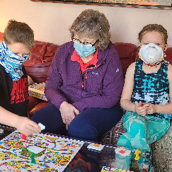 Mary Ann with her grandchildren, Vaughn and Mary Ann - Don and Mary Ann's house in Parker, CO, November 2020