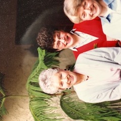 Jeanette, Janice, Ruth Anne
Taken March 1993
The Norfolk Pine behind Jeanette was 12 “ tall when I brought it to our Mother for Christmas in 1984. Jeanette kept it alive all those years for mother.