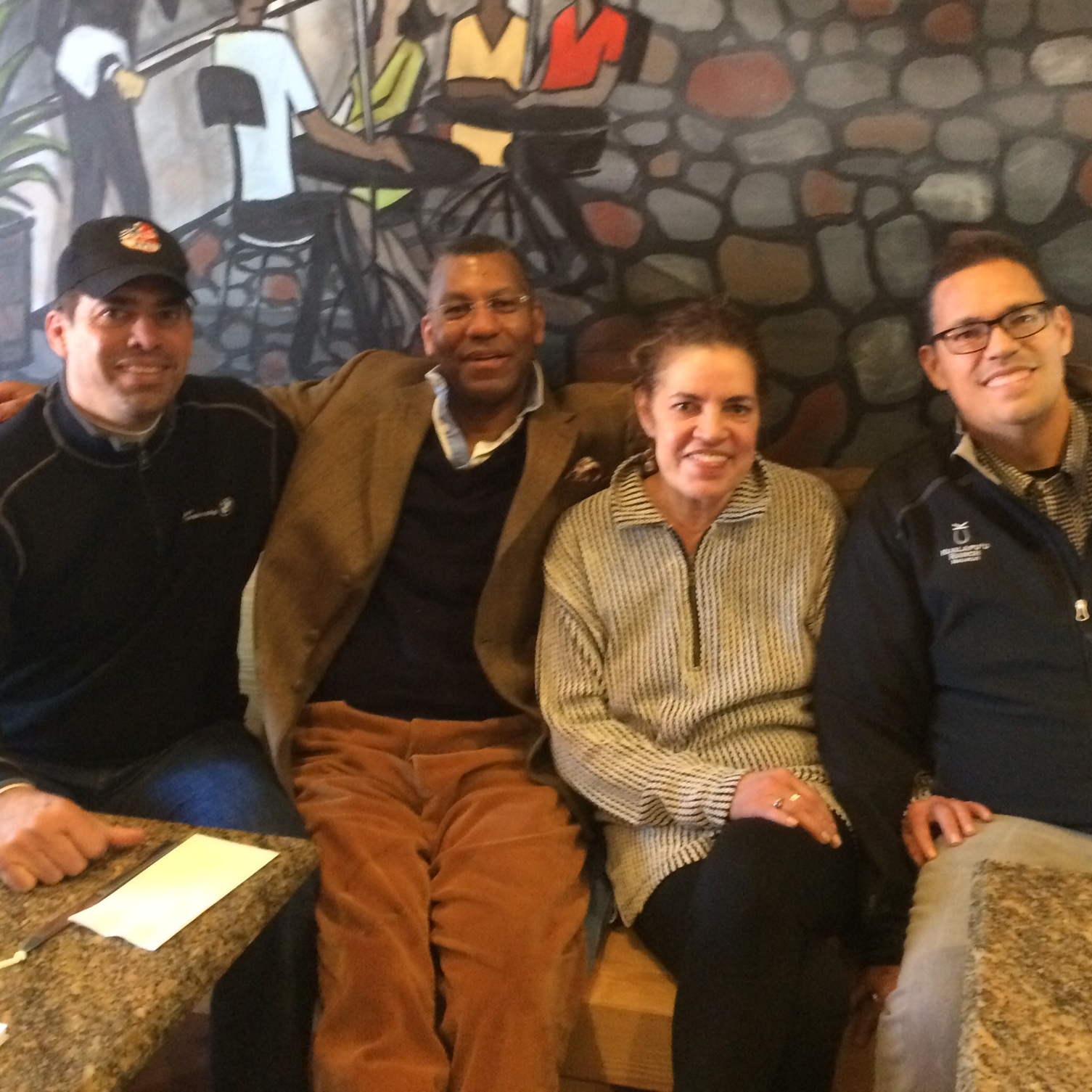 Rochon at cafe with Gene, Phillip and Andrew