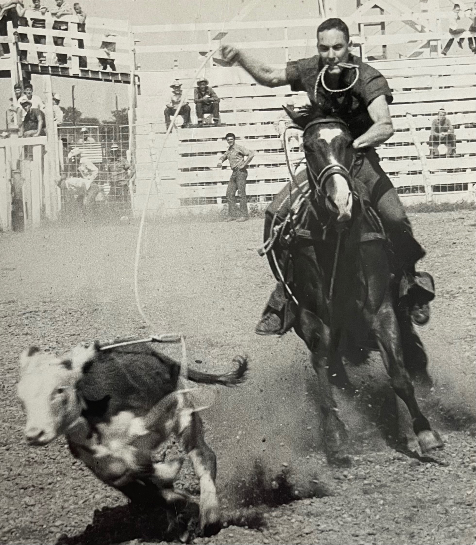 (Above a youthful Chuck Hayden doing cowboy things at the Cowtown Rodeo)
The quintessential son-in-law story. “Hey Jimmy. Can you help me move something?” And something, of course, was a massive, brick insulated, cast iron stove weighing slightly less than a commercial aircraft. Which would have been hard enough, but it had to go up a flight of stairs - not normal stairs but stairs to the upper level of the giant barn at his farm in Woodstown. And when it wouldn’t fit through the posts at the top (why measure?) we took it down, went and removed the rails and brought it back up. And did I mention Chuck was about 70 years old at the time? There were a few moments where it was a crapshoot if either of us would survive that escapade, but ultimately I’m petty sure it was also in that moment that I solidified my relationship with him. I had proved my worth. Or maybe he was just training me for all the furniture moving he knew I was in for marrying his daughter!