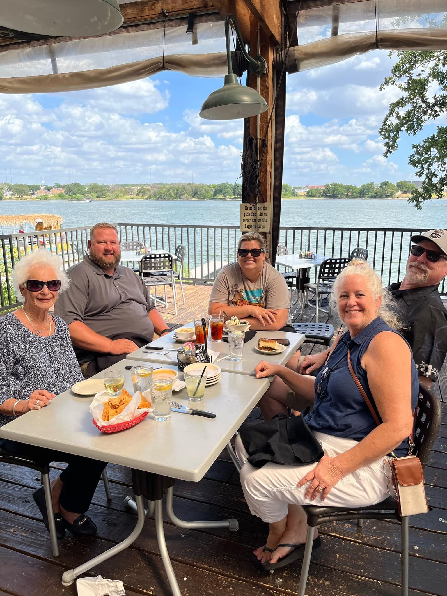 Carol, Jared, Lauren, Bob and Kaja at the Mesquite Pit on Lake Granbury, Texas