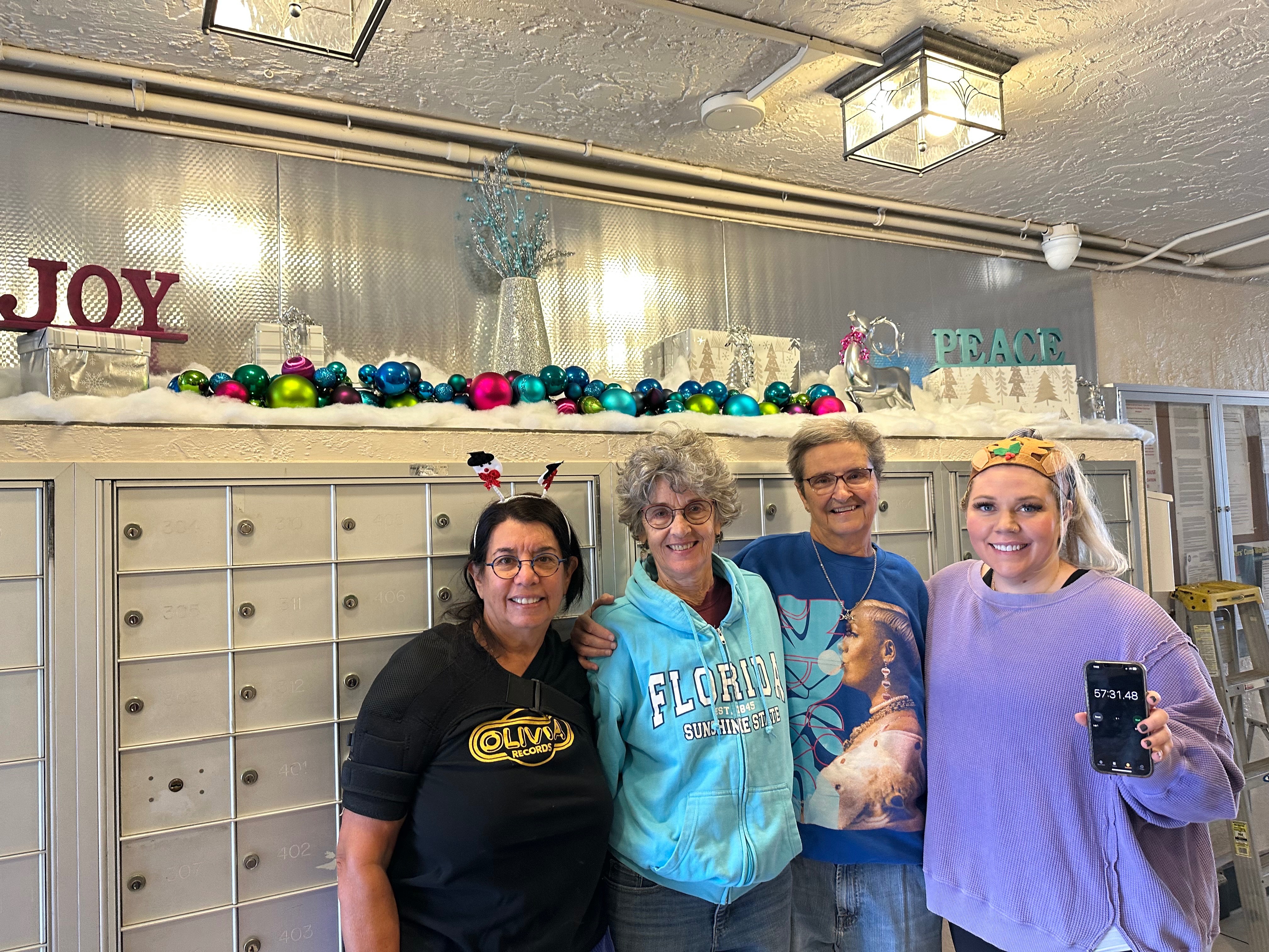 Thanksgiving in the Windsor became a tradition with the gals. This was the day after Thanksgiving in 2023, we were racing to set-up the holiday decorations in record time. Ann volunteered to help decorate the building lobby!