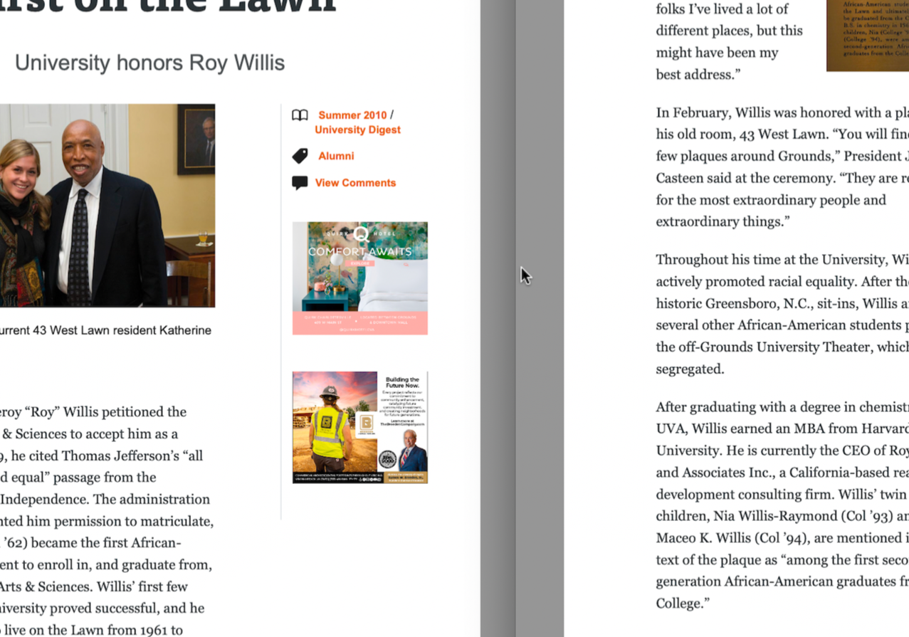 Roy Willis, First on the Lawn, VIRGINIA Magazine, 2010