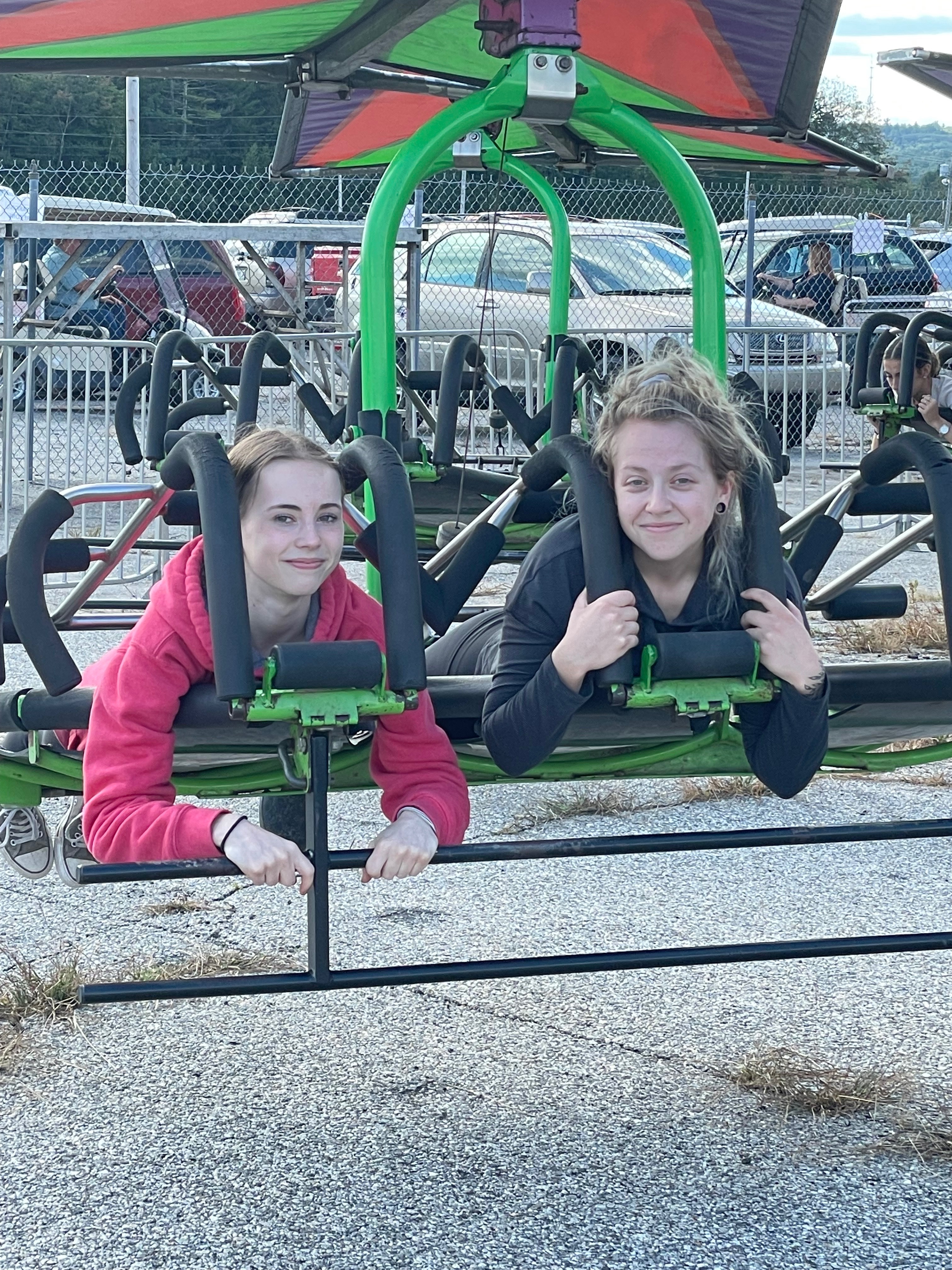 Tori and I at the fair. Our first ride together since she was about 4 years old. She almost FLEW off the thunderbolt but I held a tight grip