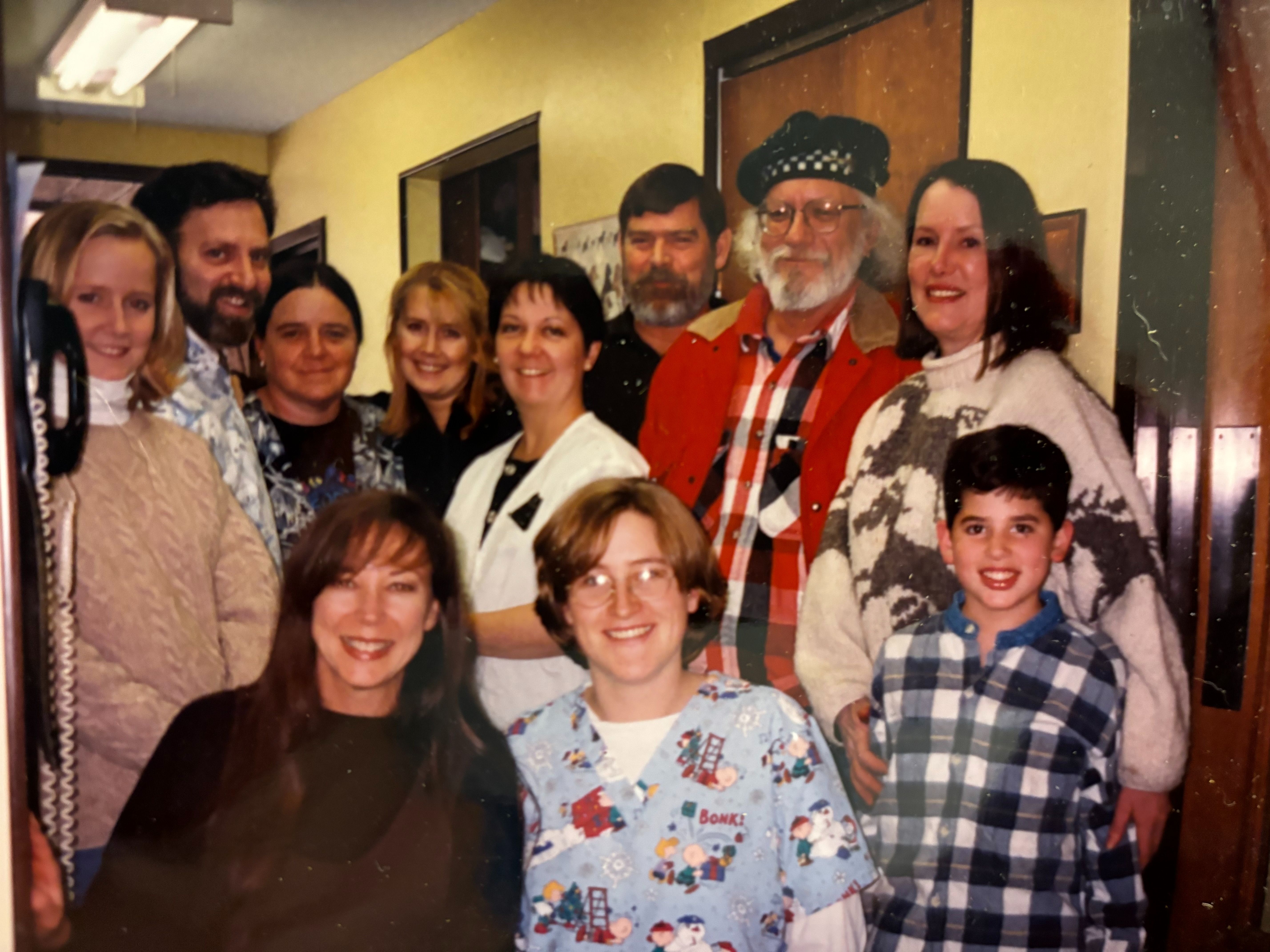 Old school Hopmeadow Animal Hospital. Every Christmas Eve day before closing, the extended HAH family would gather in back around the main surgical table where cheese, crackers, and champagne would be served!