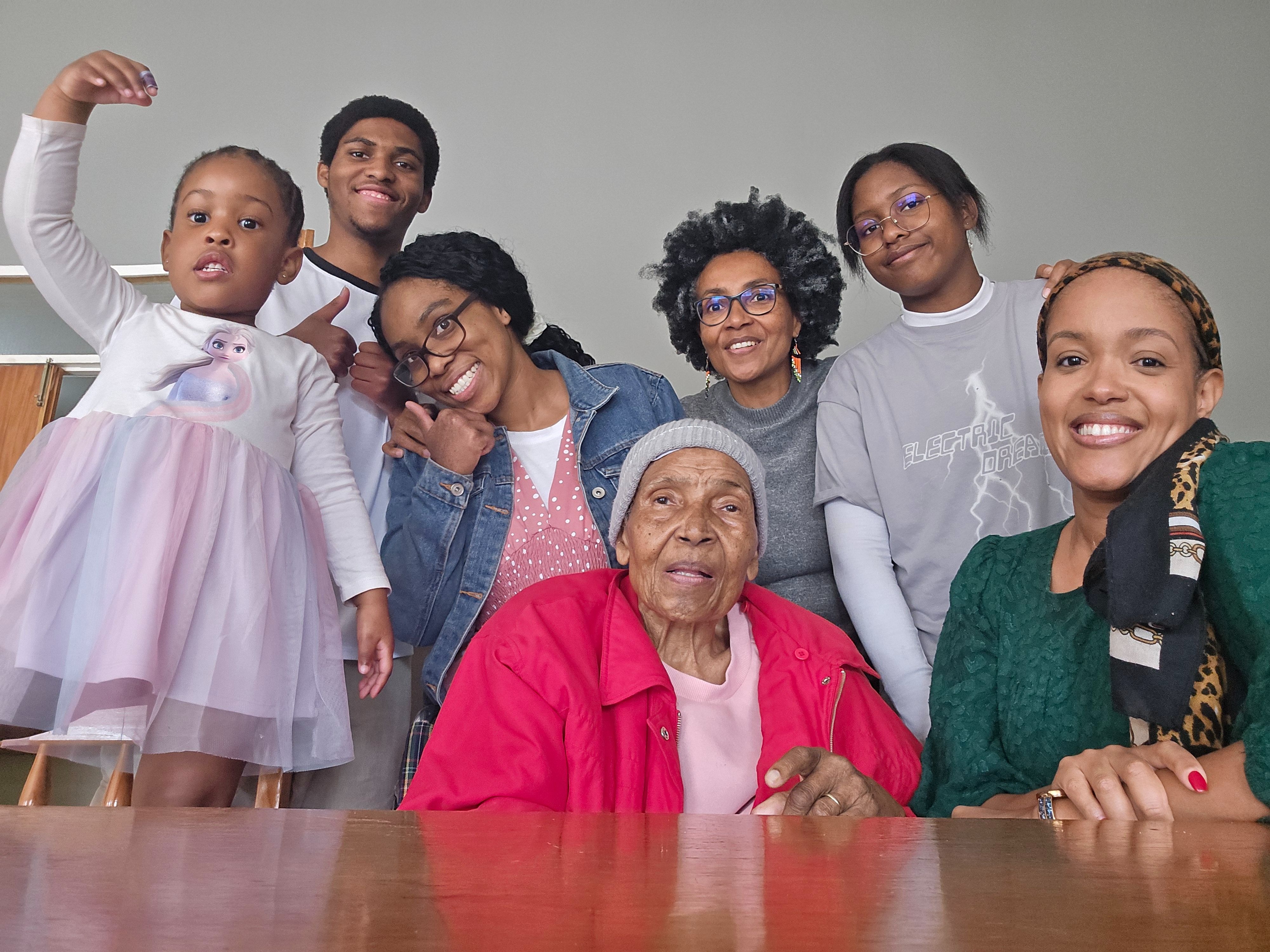Gogo with her daughter, and grandchildren at the old age home.
