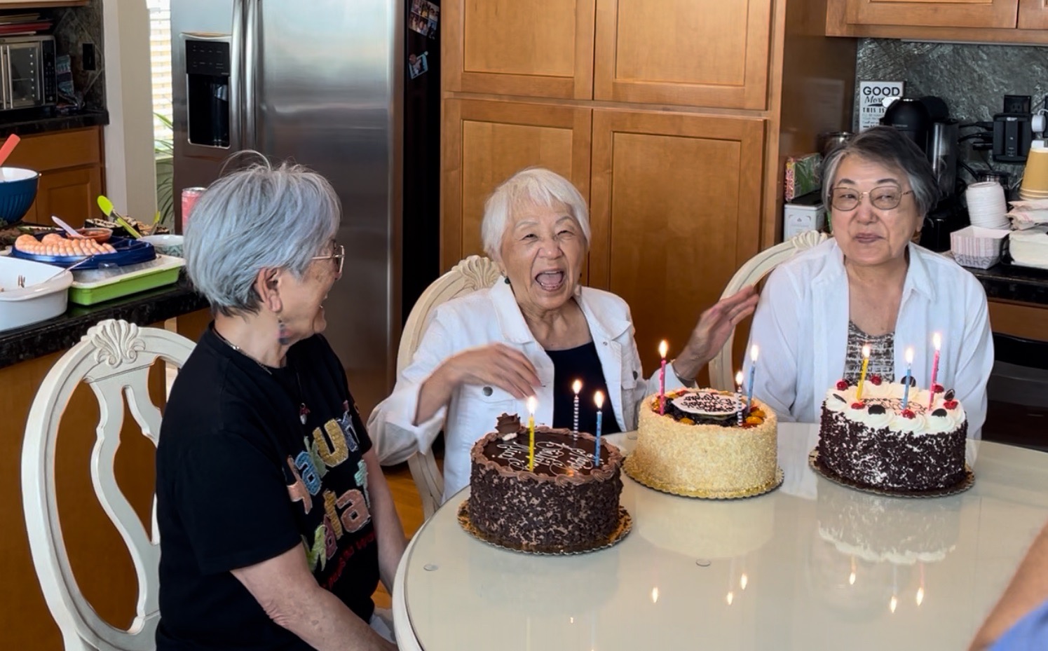 Birthday celebration with family and sisters.