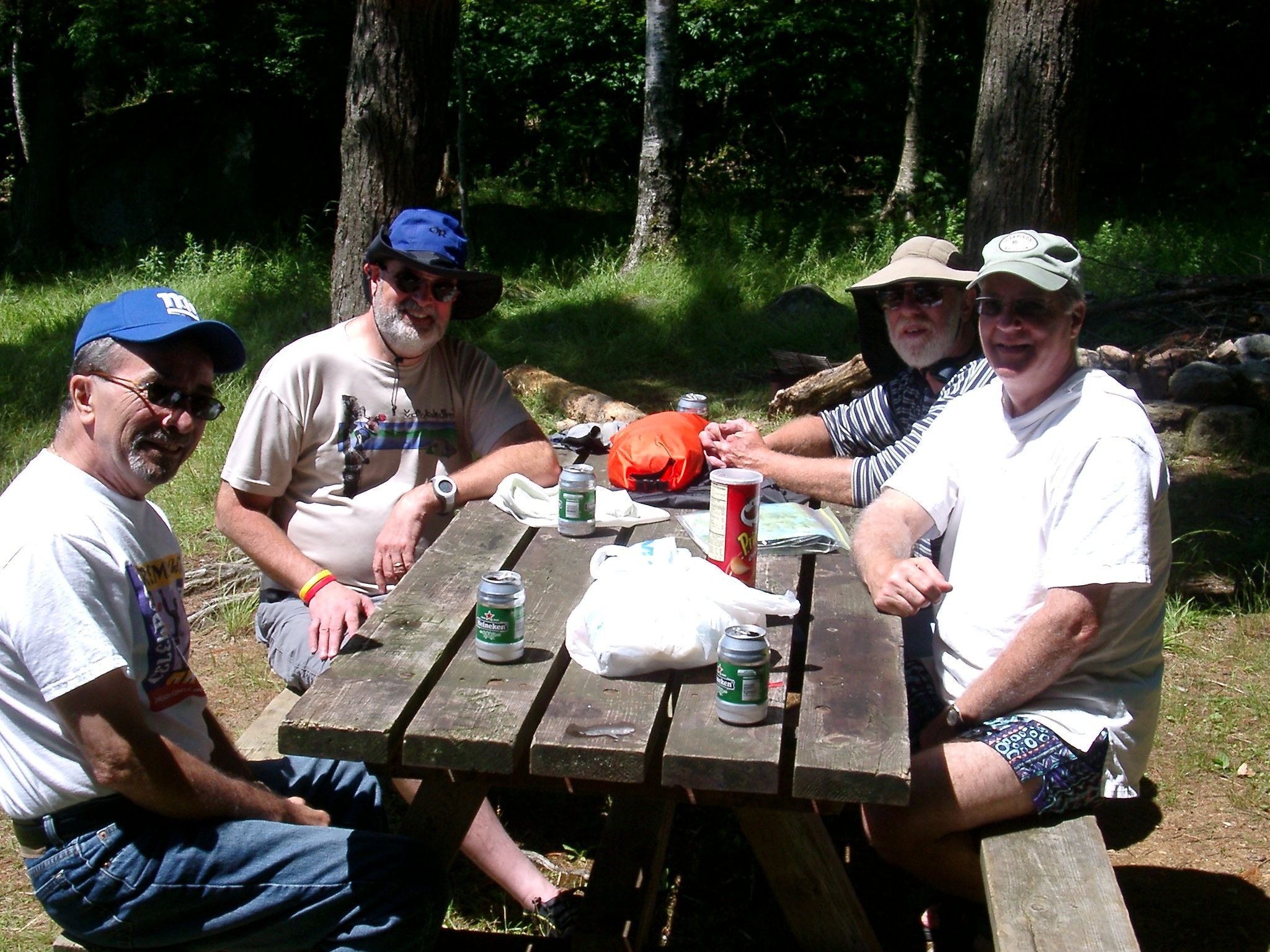 Franco, Rick Walsh, Peter & Evans having lunch at a campsite in the Middle Saranac Lake
