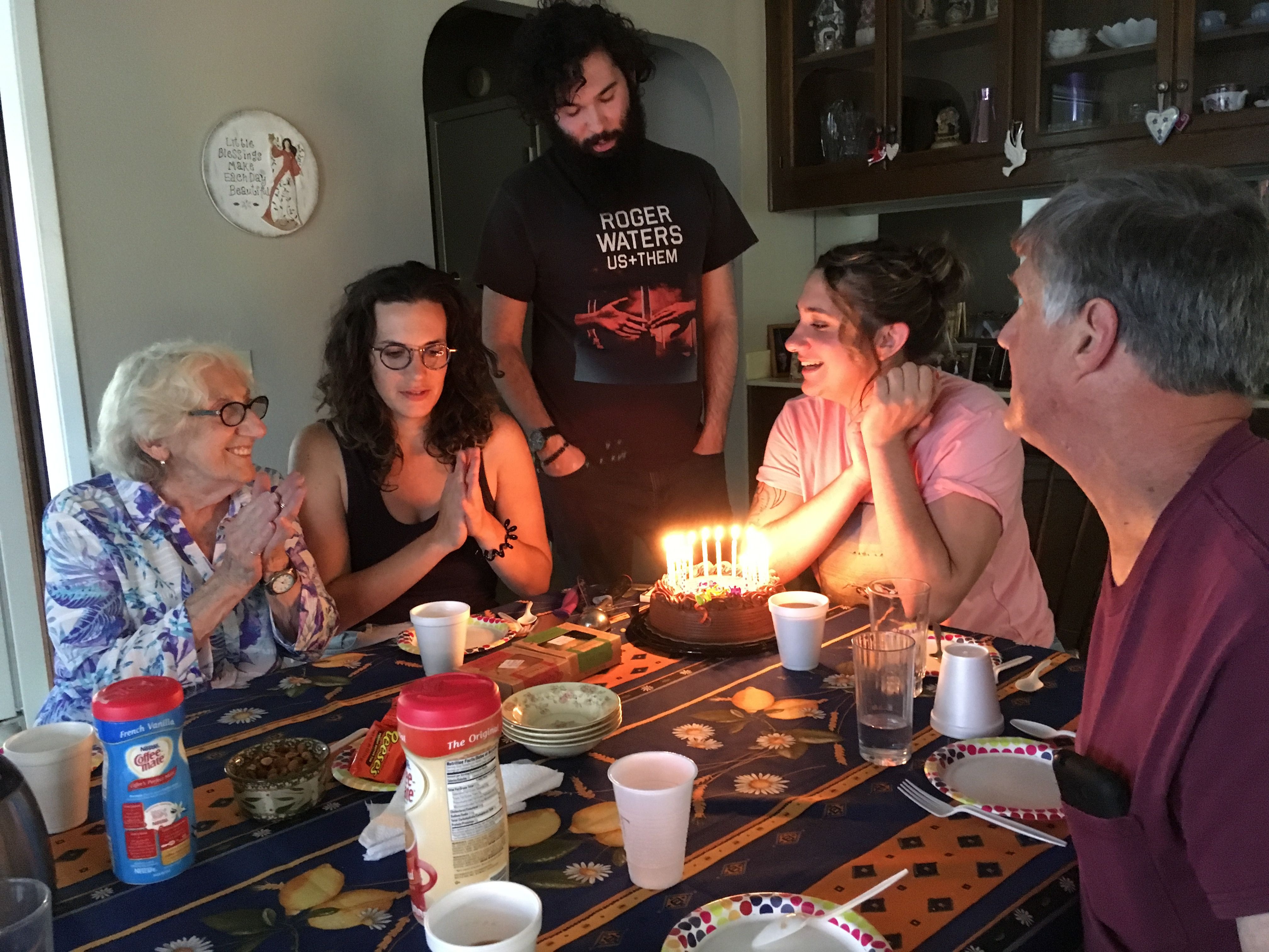 Nonna's birthday with three of the Brockway kids and Jim. 