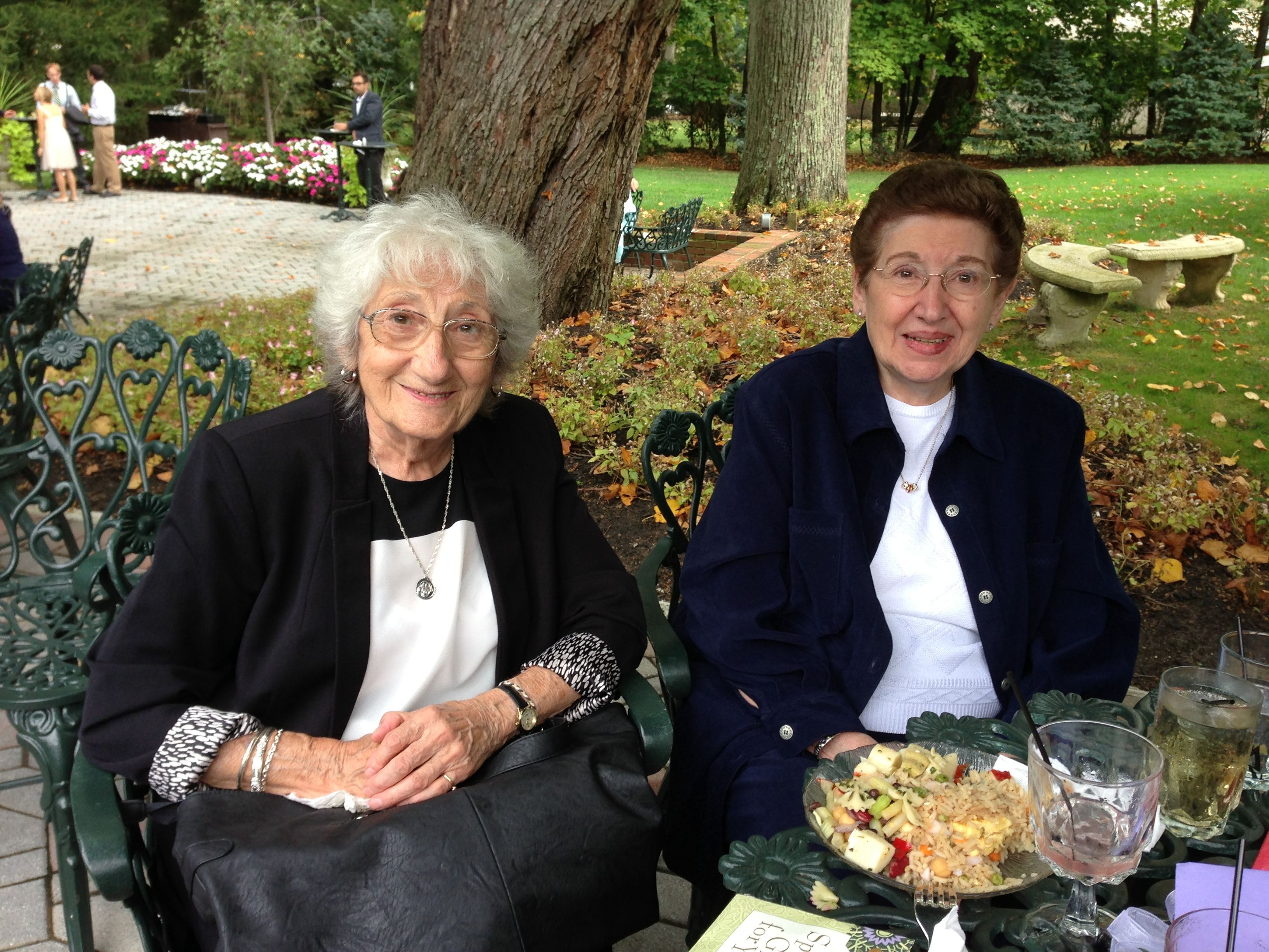 Mom enjoying the wedding reception with long-time friend, Peggy.