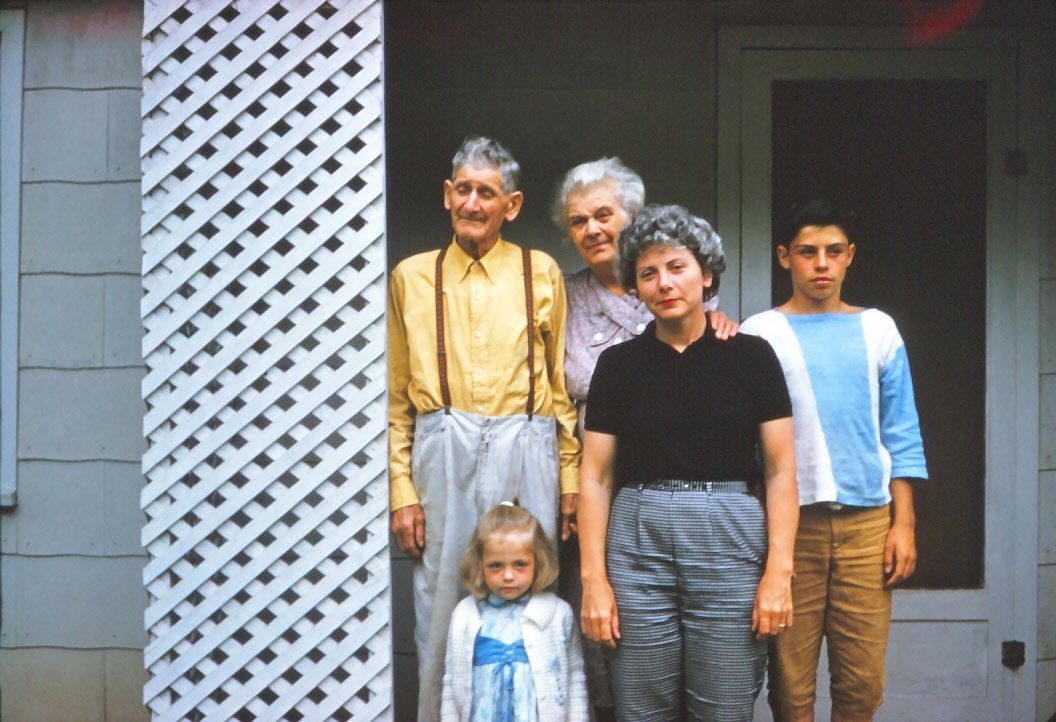 Terry with mother, grandparents James and Cora Clinebell, and sister Nancy in front of the Clinebell home in Keizer, Oregon