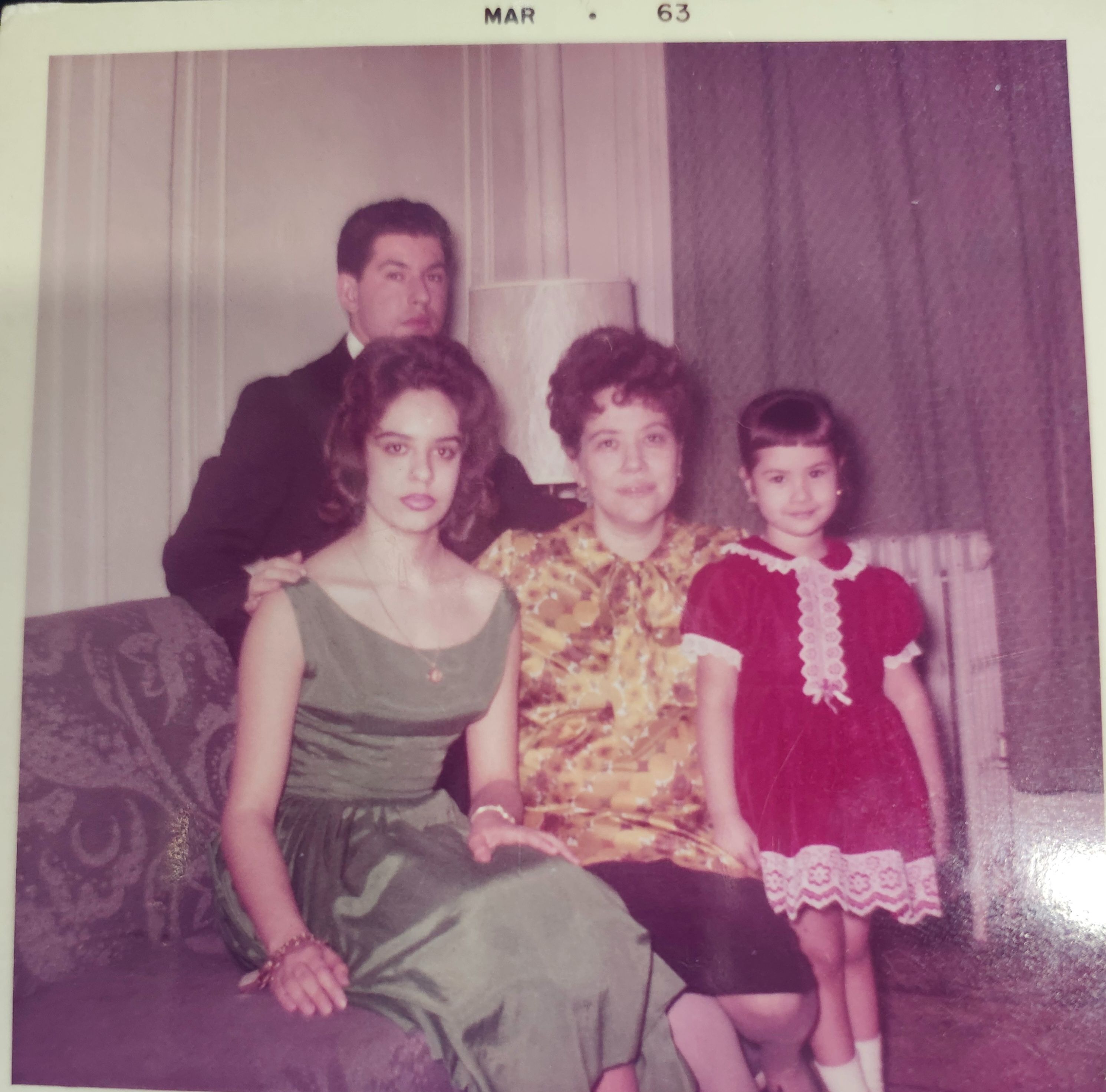 Celebrating Carlos' Birthday March 1963 in Van Cortland, New York. Carlos, Mory, Tia Nena and, Leti. 