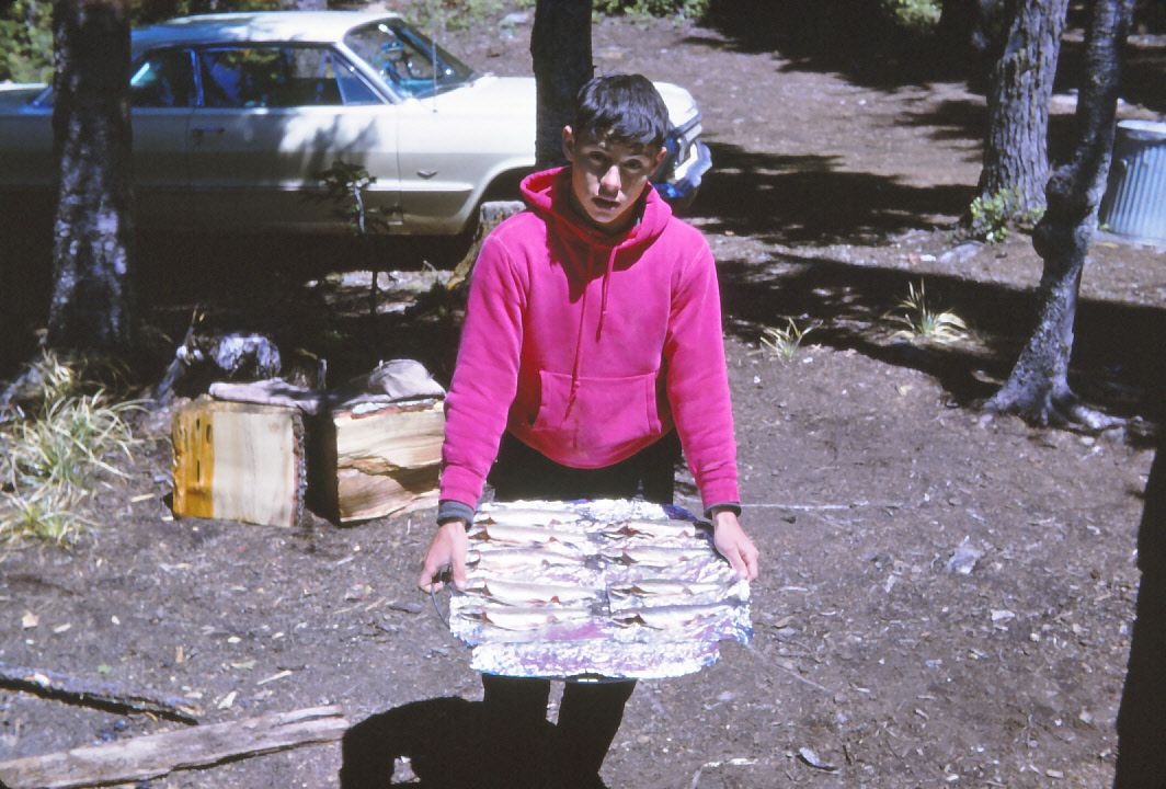 Terry displaying a good day's catch at Ollalie Lake in Oregon.