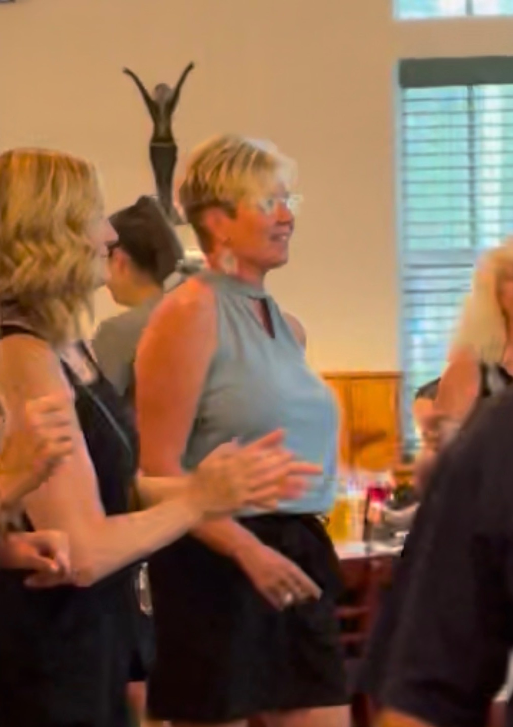 Our condolences to Mike, Corey, Paige and family. Rhonda will always be remembered as a great warrior and for her beautiful facial expression and smile. Ever since we met her we always made memories either playing table games, dancing or just catching up about our traveling experiences. In this image four years ago she was preparing to dance the electric slide with a style of her own. May the eternal light shine upon her forever in the name of Jesus. RIP dear friend 🙏🌹💐💔