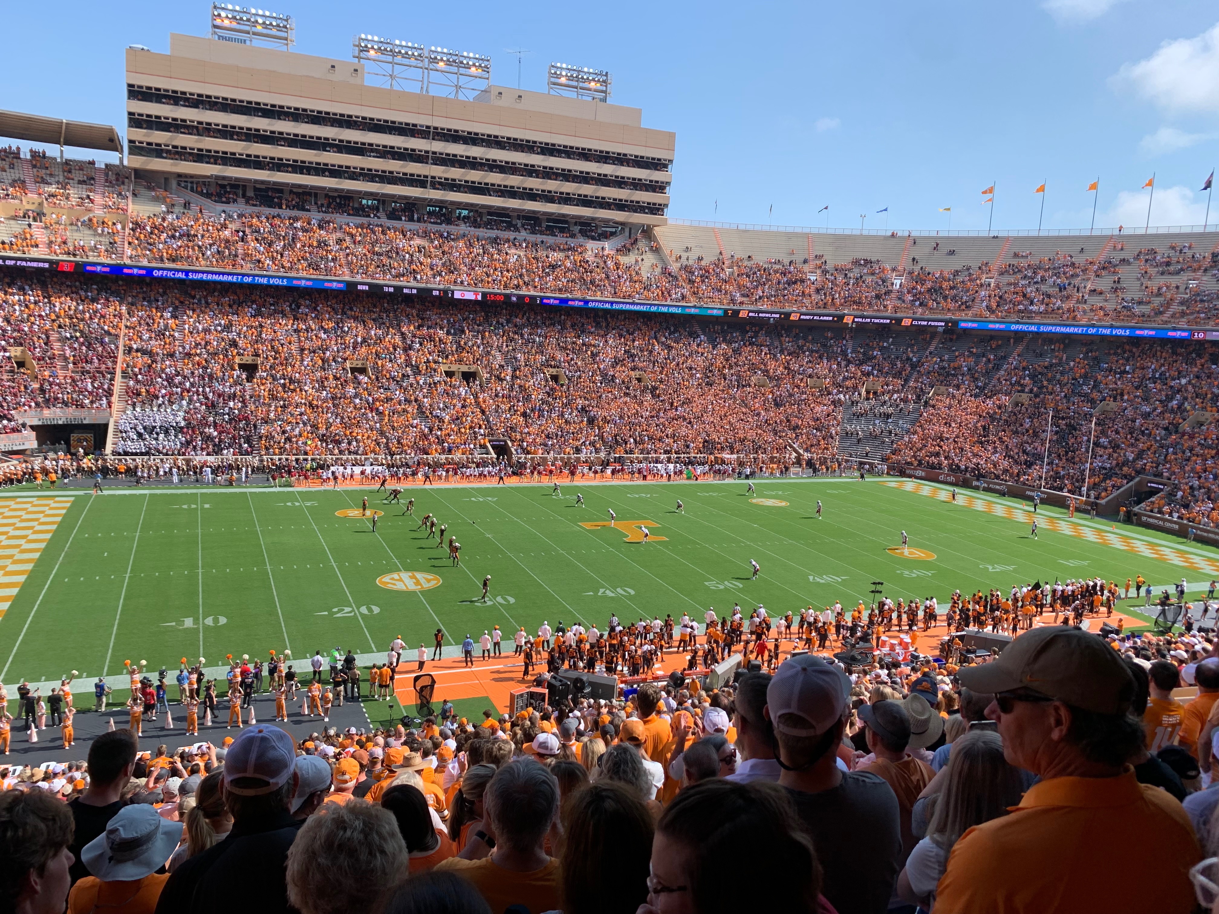 The last memory I have with Jordan is from October 2021 when we went to the University of Tennessee Volunteers football game against the South Carolina gamecocks with our dads. For at least a year, Jordan had been trying to get my dad and I down there so we could all go to a game together. I finally made time to road trip down to Knoxville, just my dad and I (which I was excited for in its own right), and was also very excited to go to my first college football game.
I didn’t realize before the game that it would be just Jordan and I together in the stands for the duration of the game. Uncle Tim and my dad sat together in the handicap section. We got to our seats with our beers and snacks, settled in, and talked about all things football.
Before we knew it, the stadium was full and the electricity of the stadium set in when ‘Friends in Low Places’ came on (personal favorite of mine) and everyone I could see was singing along.
The Vols came out swinging and scored 3 touchdowns in the first quarter. ‘Rocky Top’ was blasted after every TD and Jordan always to sung along which made the game that much more enjoyable. It ended up being blowout and I had a memorable experience with everyone that day, but especially with Jordan. I’ll always remember how perfect that day was, how it made me feel, and how i have Jordan to thank for it. If he wasn’t so persistent in making plans, I’m not sure I would’ve taken the time to initiate them myself. Jordan was the master of taking initiative and he will always be a role model of mine.