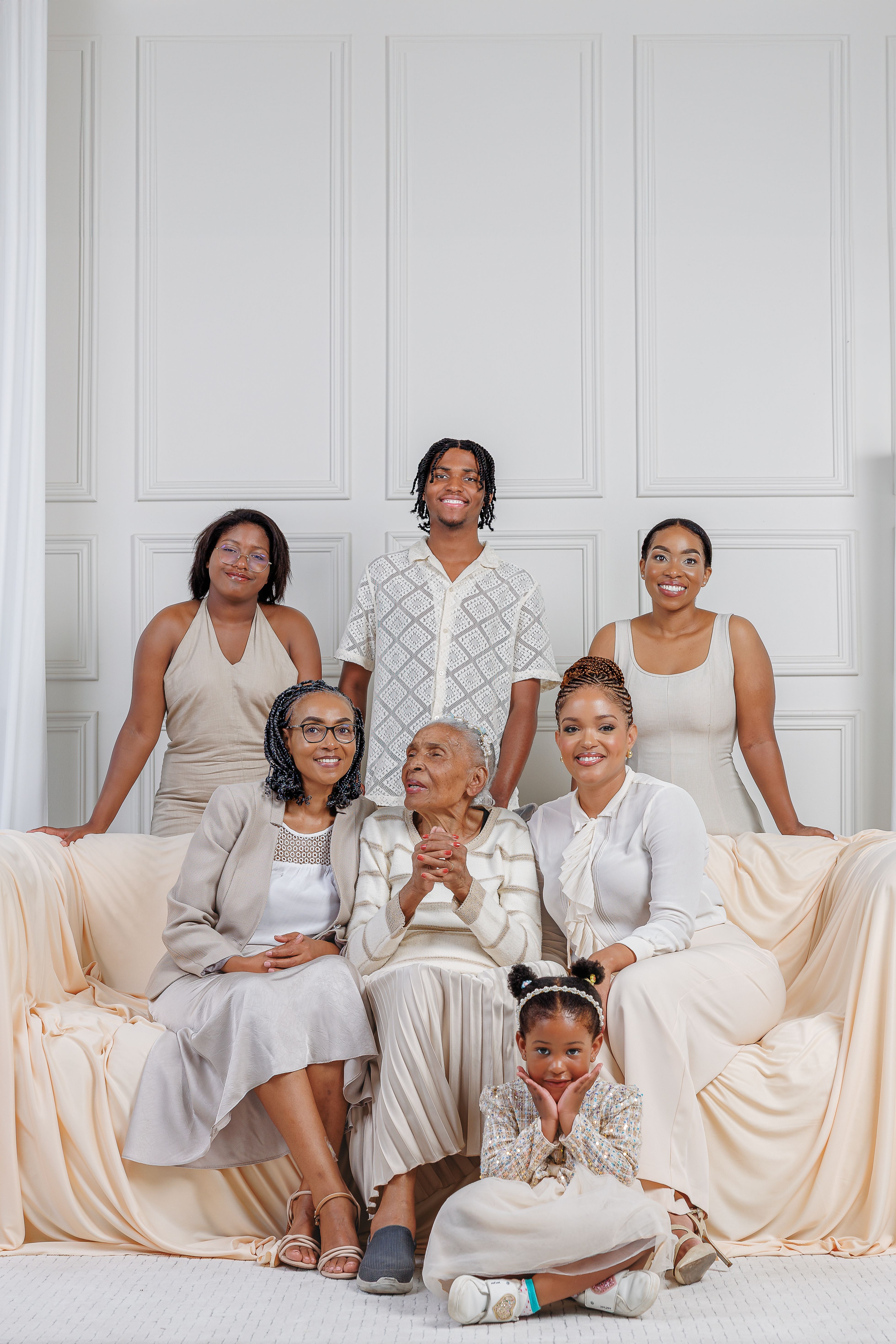 Gogo with her daughter and grandchildren at a photoshoot for her 80th birthday.