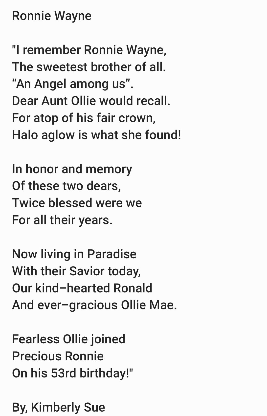 Ronnie Wayne Poem 