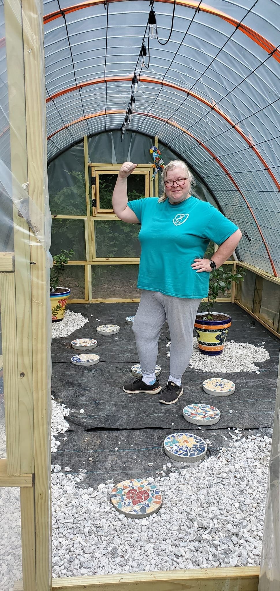 Not too long ago, Mom had decided she wanted to build a green house. She was so excited and I was able to help her. She even came up with a project for us to each make a mosaic stepping stone.