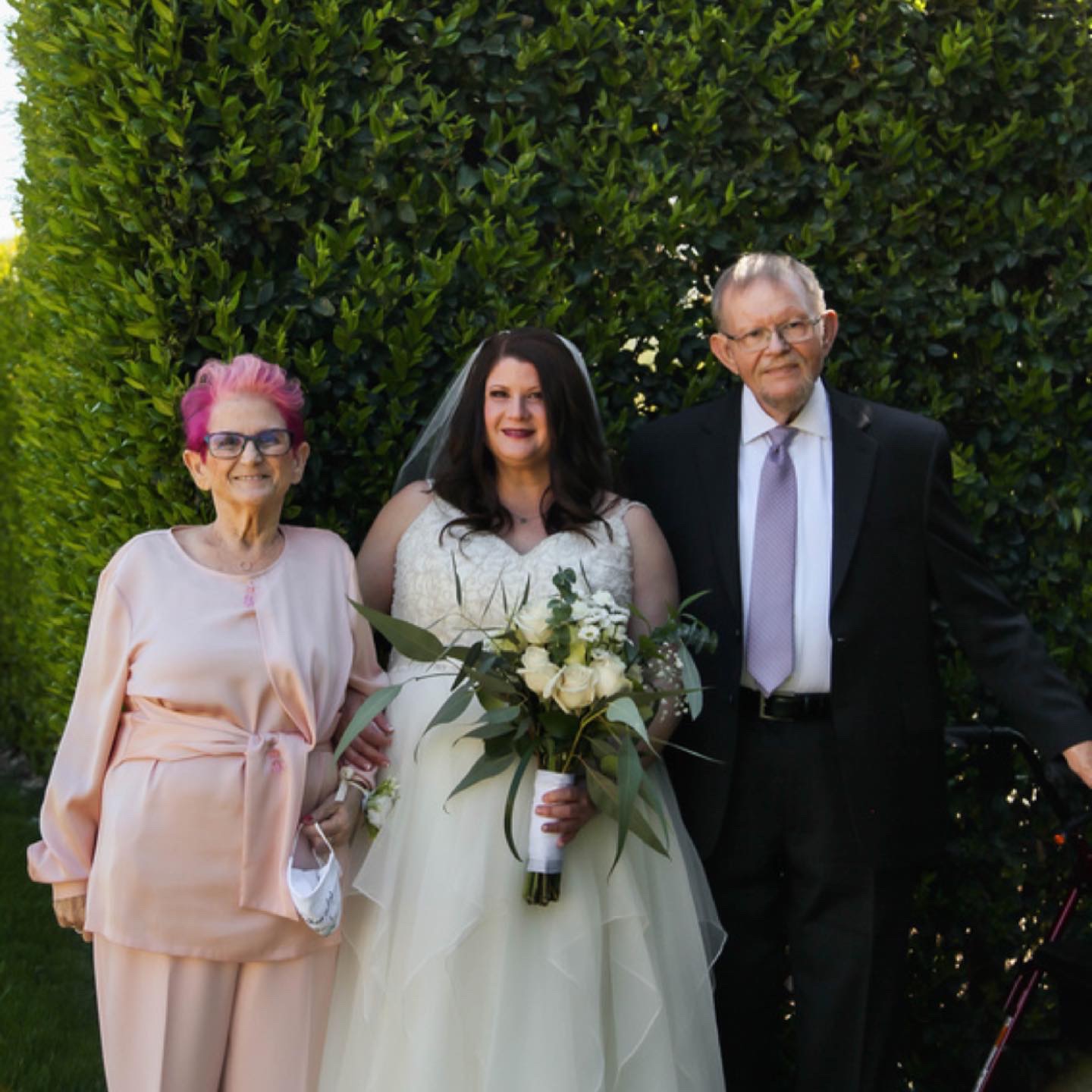 Having my mother by my side at my wedding was one of the greatest blessings of my life. She was so excited for me and made an impression on everyone she met with her loving and bubbly personality and generous hugs!
She had dyed her hair pink to match her outfit and looked so sweet and elegant that day. I will treasure those memories forever.
