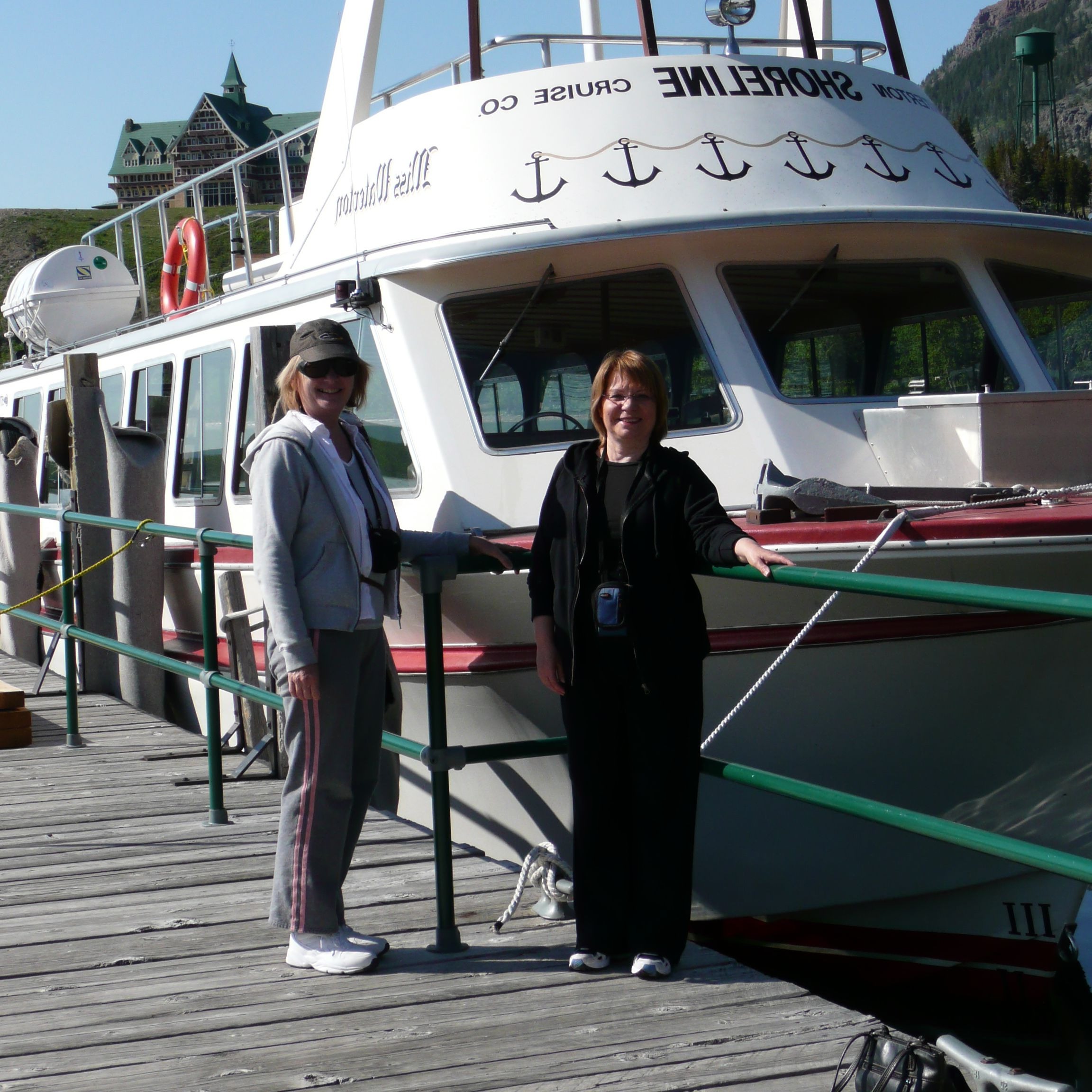 Getting ready to board this boat in Waterton, Canada that took us across the Canada/Montana border line. We stayed here two days. We ordered fish at the local restaurant and they brought it with the head attached so we asked them to take it back and return it without the eyes looking at us. We laughed about it later and it became a point of conversation thereafter.