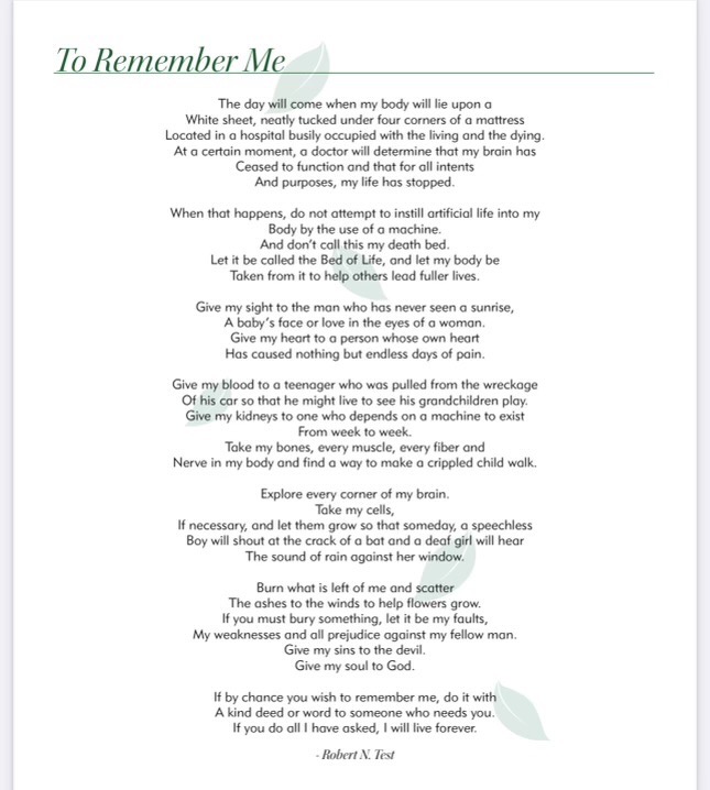 This is a poem that Mom felt strongly about and she it wanted shared with everyone.