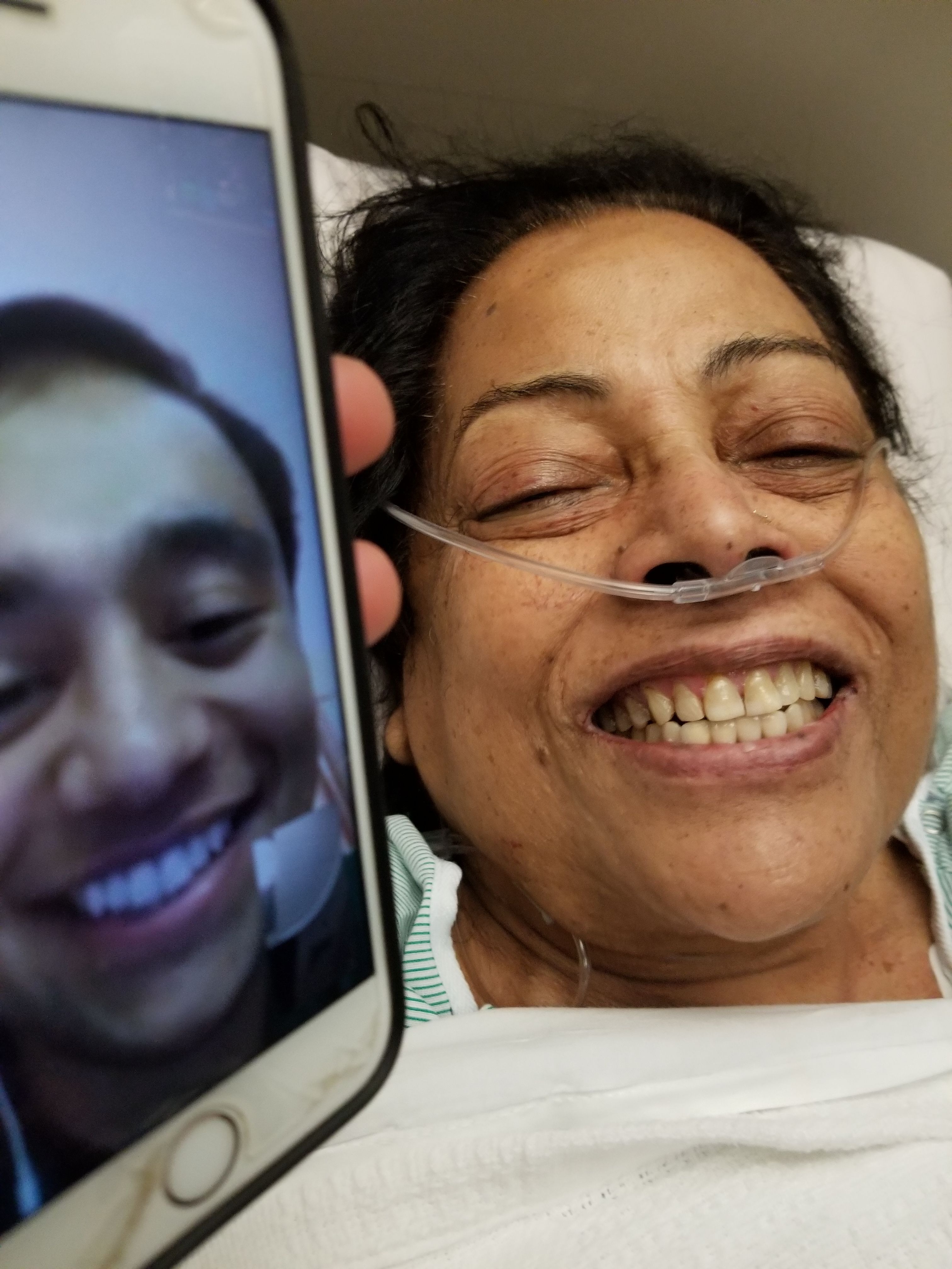 Immediately smiling once on FaceTime with Rayaan after coming out of surgery and recovering from anasthesia.
