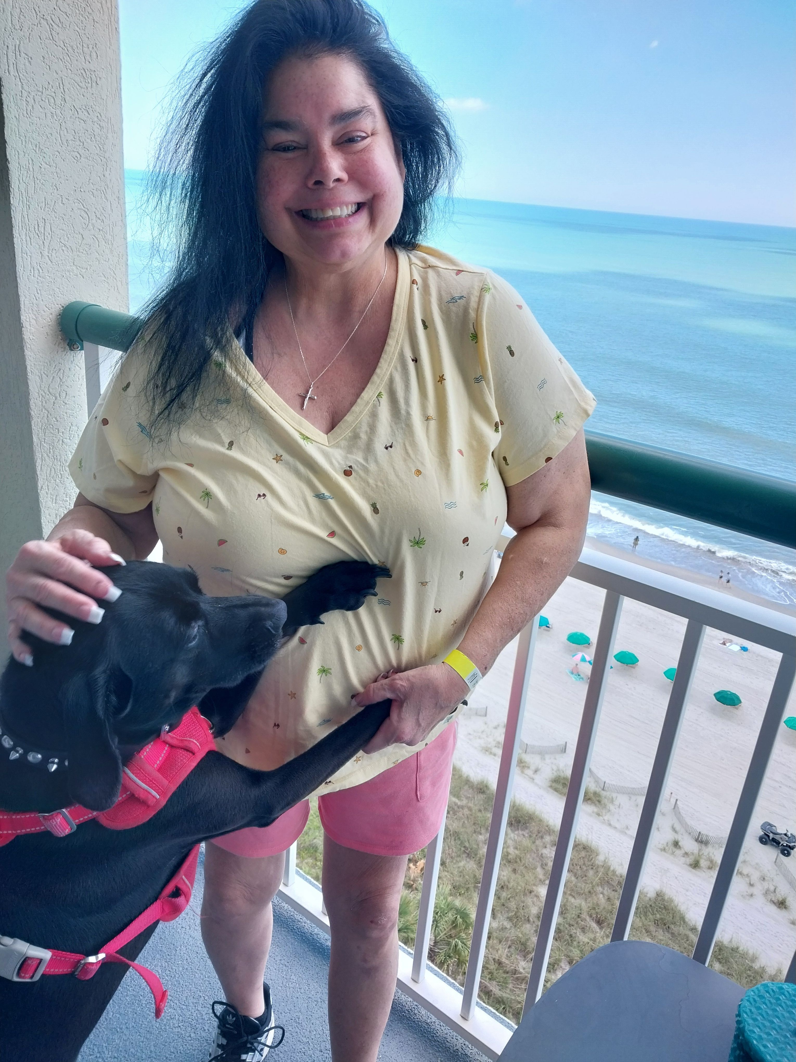 We would always stay where we had an oceanfront view. We would take our dog Francis and she loved hanging out with him overlooking the waves.