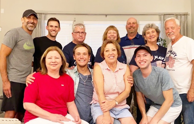 Front row: Carol, Trent, Paulanna, and Isaac. Back row: Davis, Nathan, Tony, Debbie, Doug, Pam, and Karl. Tomball, Texas, July 2021